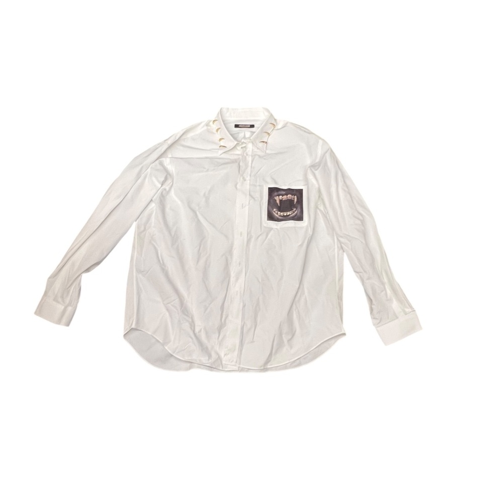 Roberto Cavalli Italian size 58  white button down shirt with vampire motif